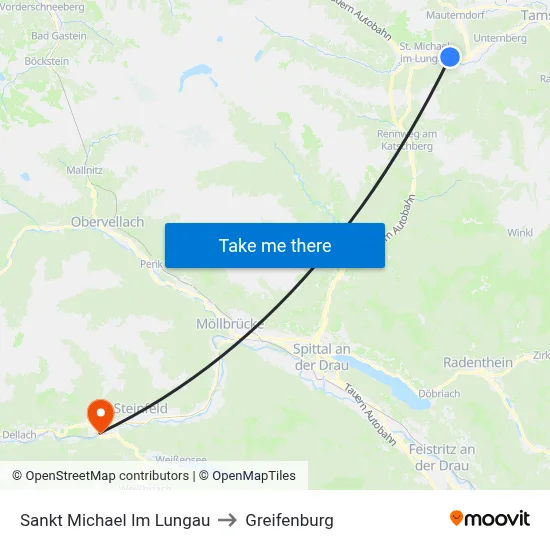 Sankt Michael Im Lungau to Greifenburg map