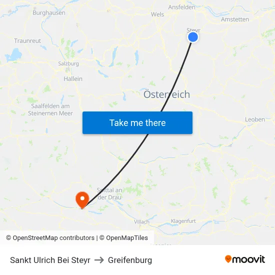 Sankt Ulrich Bei Steyr to Greifenburg map