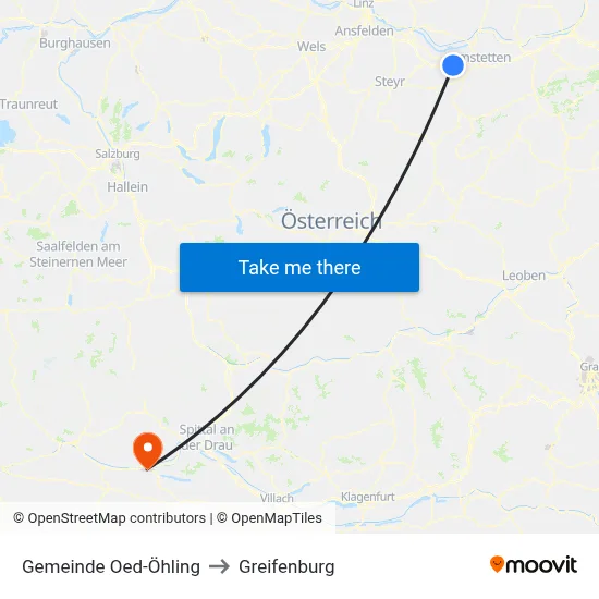 Gemeinde Oed-Öhling to Greifenburg map