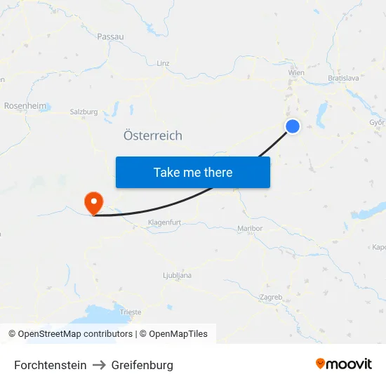 Forchtenstein to Greifenburg map