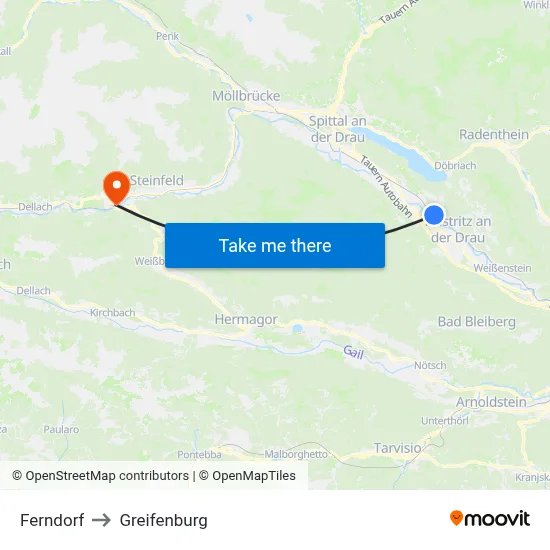 Ferndorf to Greifenburg map