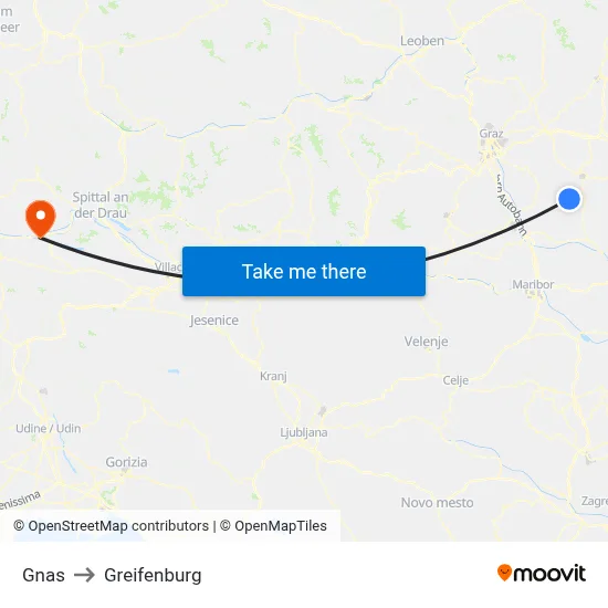 Gnas to Greifenburg map