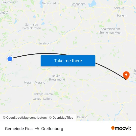 Gemeinde Fiss to Greifenburg map