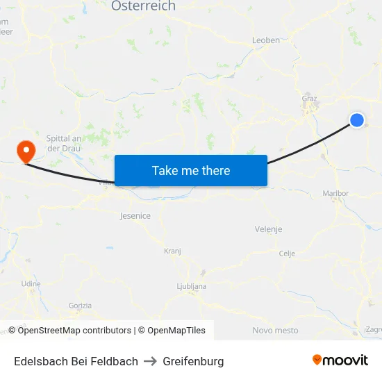 Edelsbach Bei Feldbach to Greifenburg map