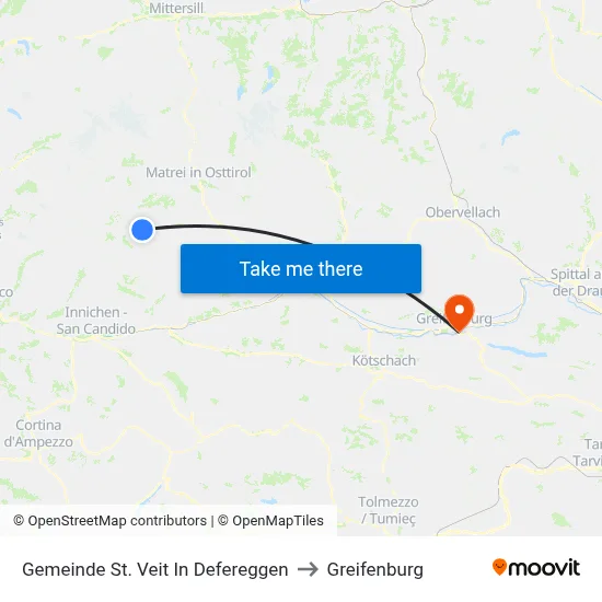 Gemeinde St. Veit In Defereggen to Greifenburg map