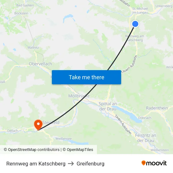 Rennweg am Katschberg to Greifenburg map