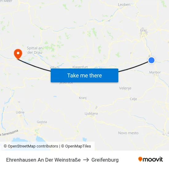Ehrenhausen An Der Weinstraße to Greifenburg map