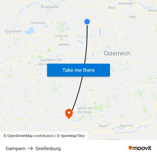 Gampern to Greifenburg map