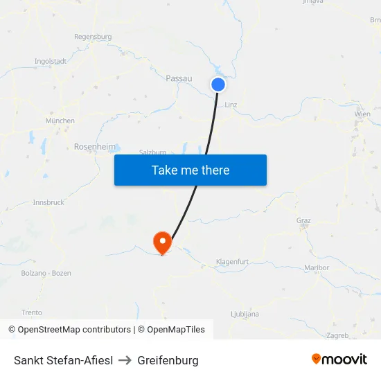 Sankt Stefan-Afiesl to Greifenburg map