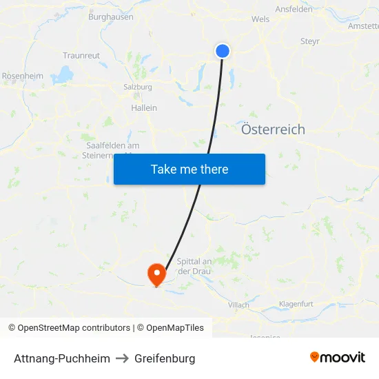 Attnang-Puchheim to Greifenburg map