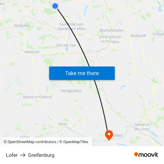 Lofer to Greifenburg map