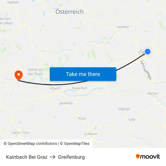 Kainbach Bei Graz to Greifenburg map