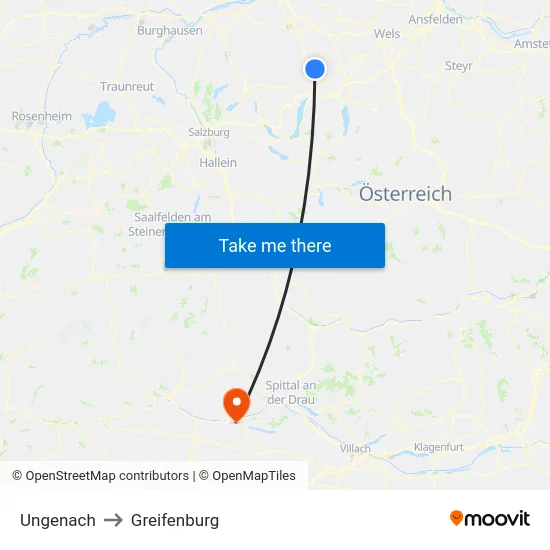 Ungenach to Greifenburg map