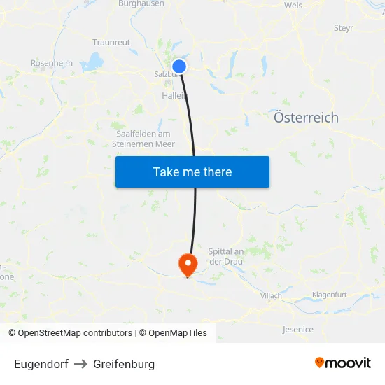Eugendorf to Greifenburg map