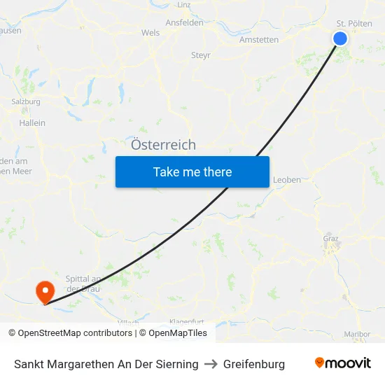 Sankt Margarethen An Der Sierning to Greifenburg map