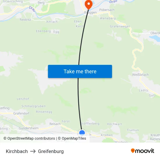 Kirchbach to Greifenburg map