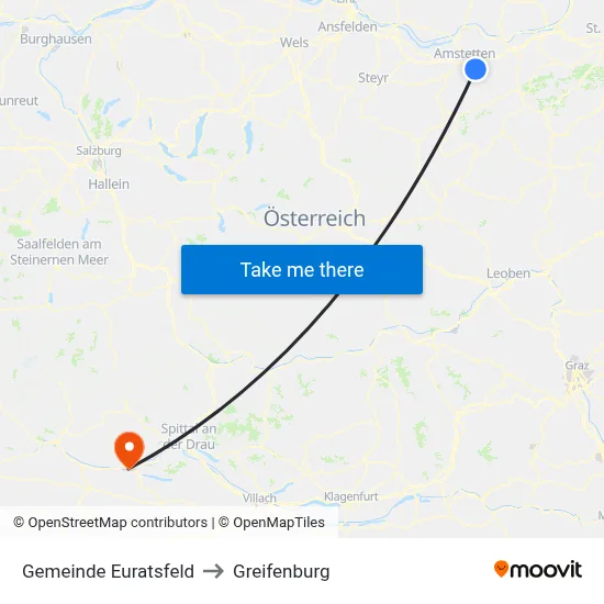 Gemeinde Euratsfeld to Greifenburg map