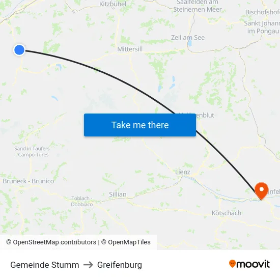 Gemeinde Stumm to Greifenburg map