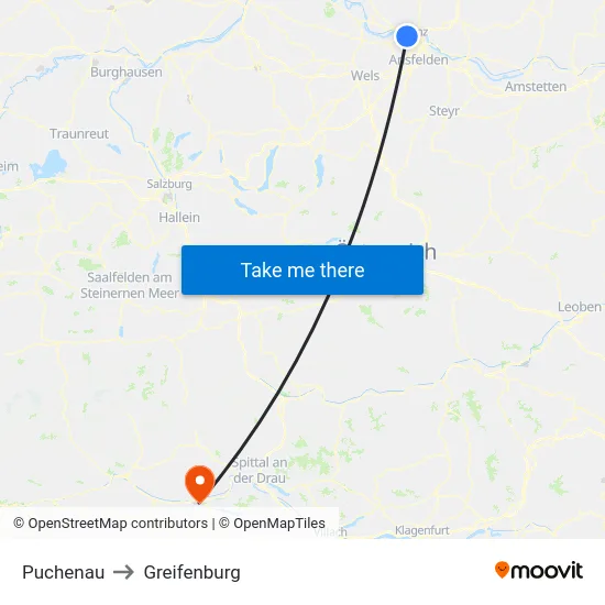 Puchenau to Greifenburg map