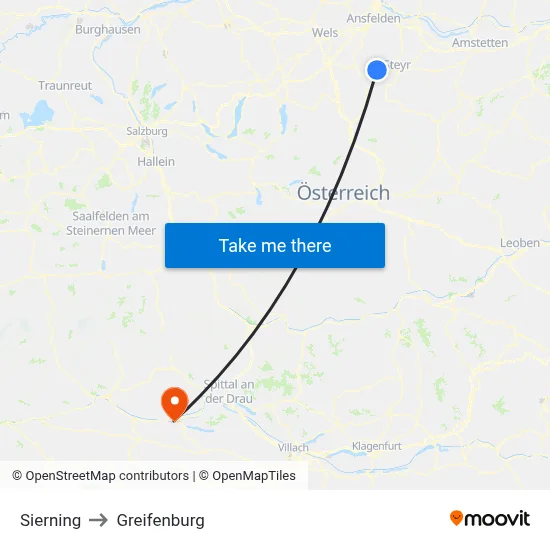 Sierning to Greifenburg map