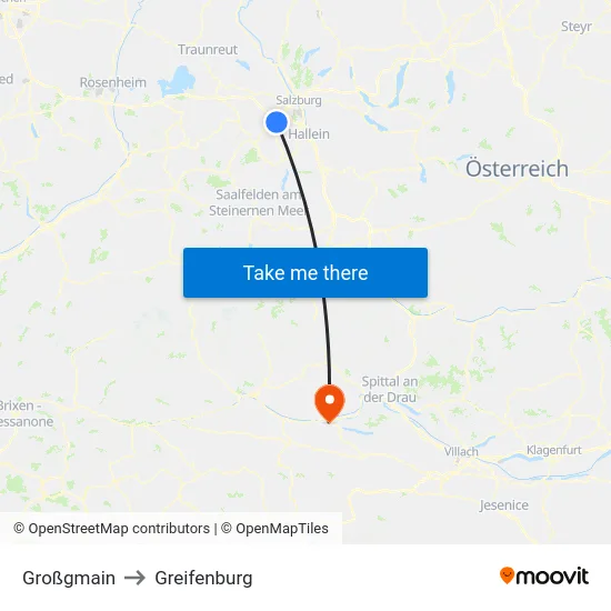 Großgmain to Greifenburg map