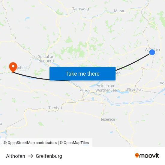 Althofen to Greifenburg map