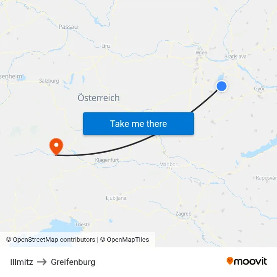 Illmitz to Greifenburg map