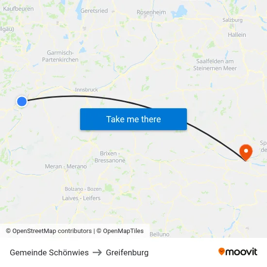 Gemeinde Schönwies to Greifenburg map