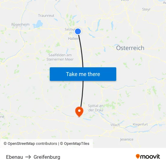 Ebenau to Greifenburg map