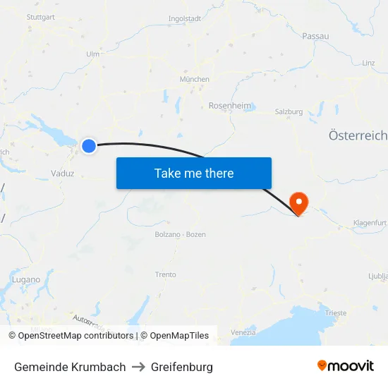 Gemeinde Krumbach to Greifenburg map