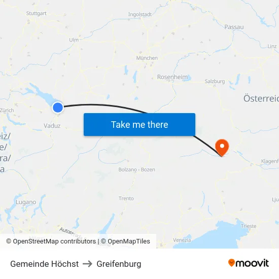 Gemeinde Höchst to Greifenburg map