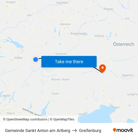 Gemeinde Sankt Anton am Arlberg to Greifenburg map