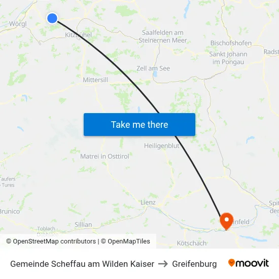 Gemeinde Scheffau am Wilden Kaiser to Greifenburg map