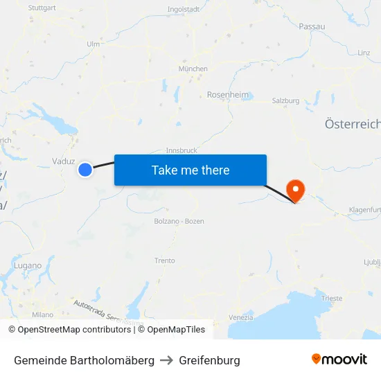Gemeinde Bartholomäberg to Greifenburg map