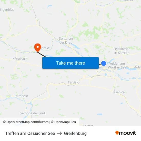 Treffen am Ossiacher See to Greifenburg map