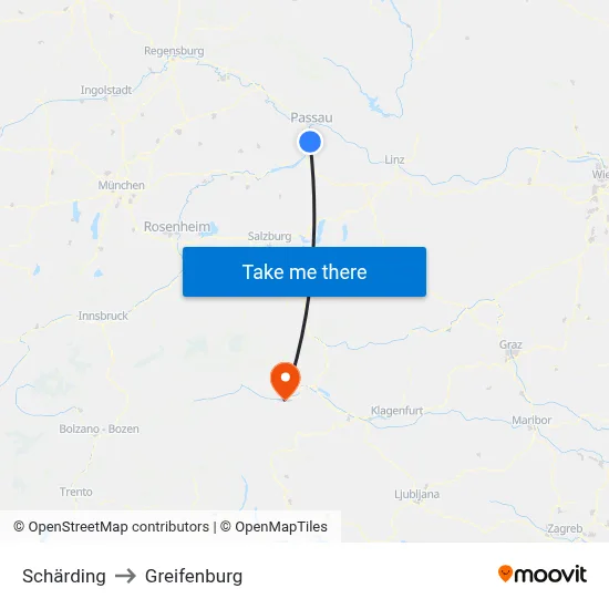 Schärding to Greifenburg map