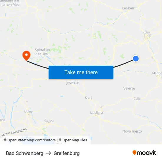 Bad Schwanberg to Greifenburg map