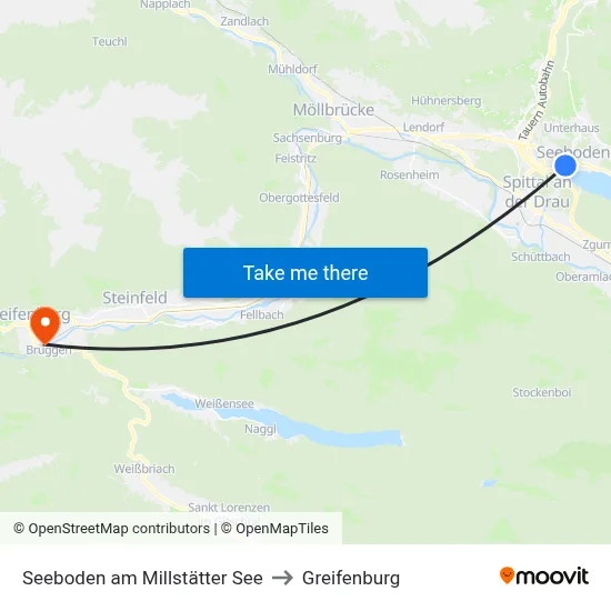 Seeboden am Millstätter See to Greifenburg map