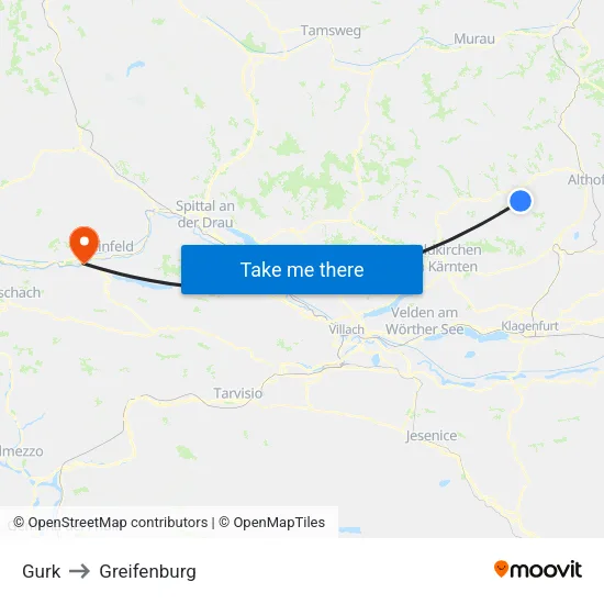 Gurk to Greifenburg map