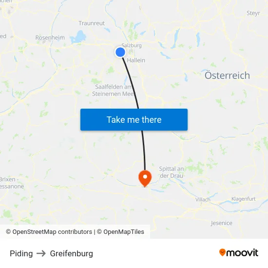 Piding to Greifenburg map