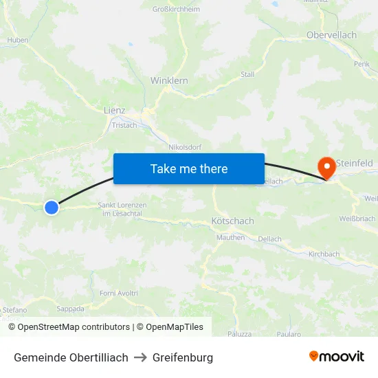 Gemeinde Obertilliach to Greifenburg map