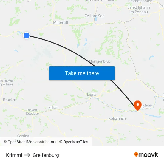 Krimml to Greifenburg map