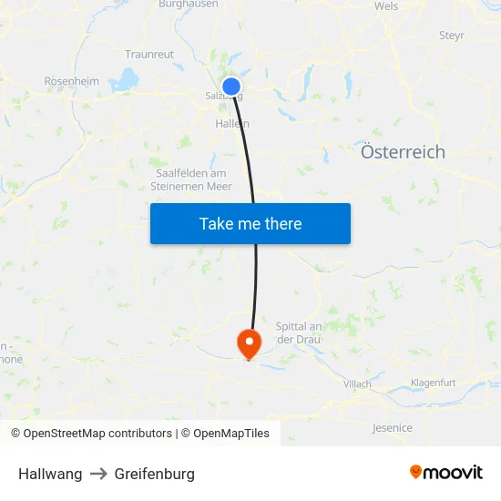Hallwang to Greifenburg map