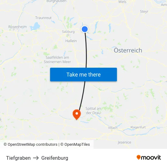 Tiefgraben to Greifenburg map