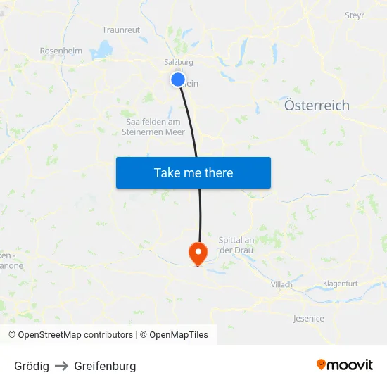 Grödig to Greifenburg map