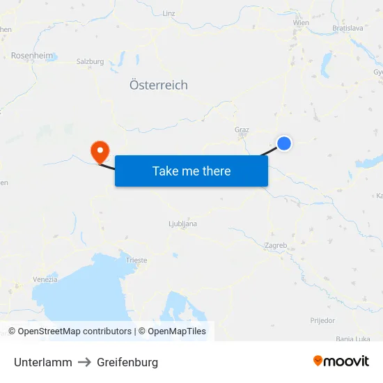 Unterlamm to Greifenburg map