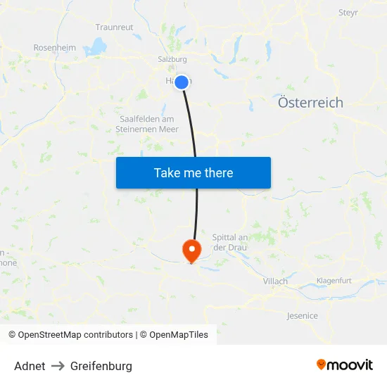 Adnet to Greifenburg map