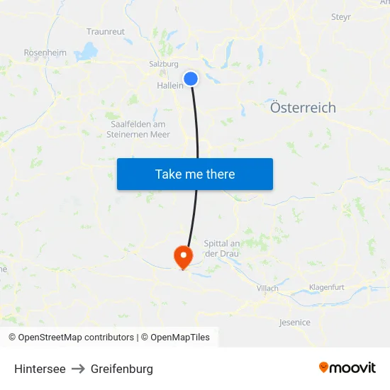 Hintersee to Greifenburg map