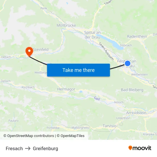 Fresach to Greifenburg map