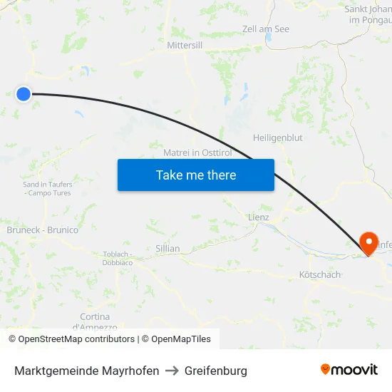 Marktgemeinde Mayrhofen to Greifenburg map